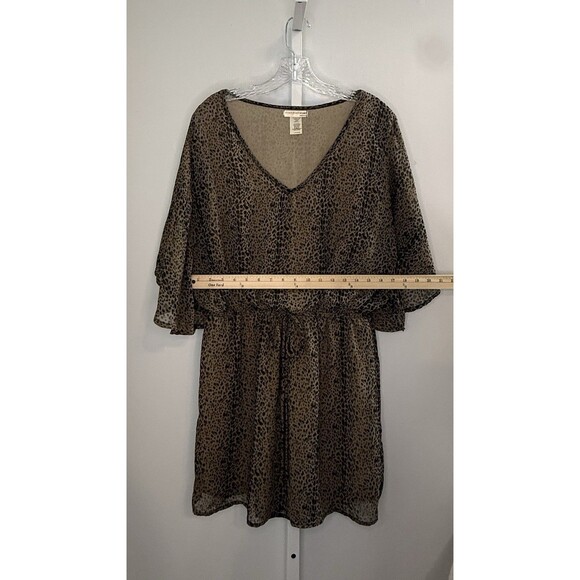 A’GACI Leopard Print Sheer Drawstring Mini Dress L Made in USA Boho Safari Chic - Picture 4 of 10